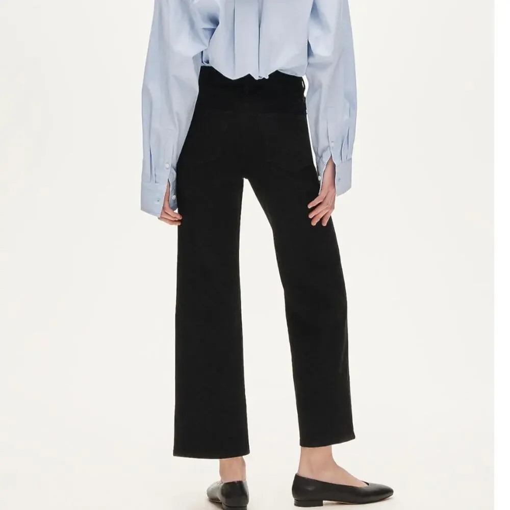 J Crew Slim Wide Leg Jeans Black High Rise Semi Stretch Crop Ankle Minimalist 29